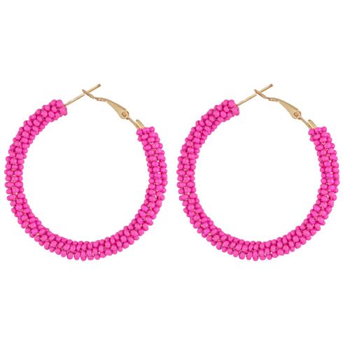 Σκουλαρίκια κρίκοι χειροποίητοι από χάνδρες 50mm σε χρώμα ρόζ