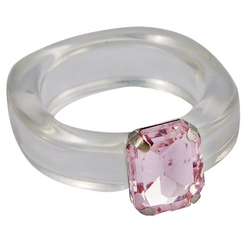 Δαχτυλίδι μονόπετρο από ρητίνη σε χρώμα λευκό/ρόζ.