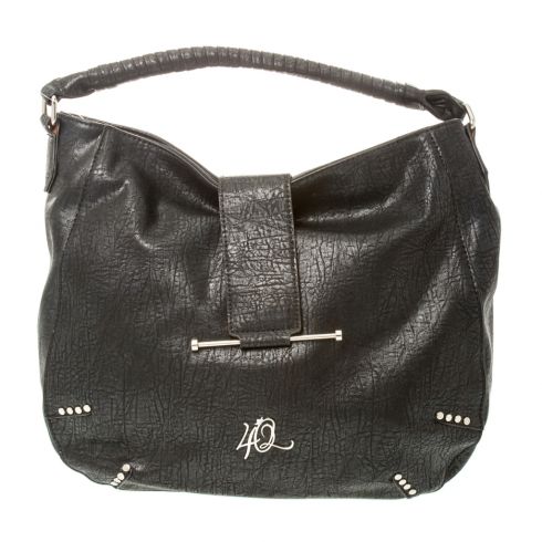 Τσάντα ώμου (38X34X10,5cm) από δερματίνη ,με διακοσμητικά μεταλλικά στοιχεία,  εξωτερική πίσω τσέπη & 2 εσωτερικές τσέπες,  σε μαύρο χρώμα