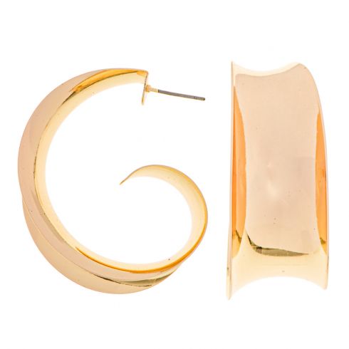 Σκουλαρίκια κρίκοι καμπυλωτοί φαρδιοί(4,5cmΧ2cm) με ιδιαίτερο τελείωμα, σε χρώμα χρυσό