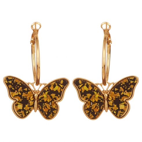 Σκουλαρίκια κρίκοι με πεταλούδες χρυσές μήκους 5cm