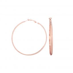 Σκουλαρίκια μεταλλικοί κρίκοι, στρογγυλοί & πλακέ, 60mm & 3mm πάχος, σε χρώμα ροζ χρυσό