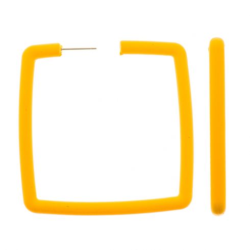 Σκουλαρίκια κρίκοι σε τετραγωνικό σχήμα(6cm), από ρητίνη, σε χρώμα κίτρινο