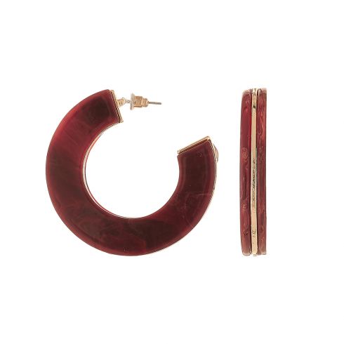 Σκουλαρίκια,  κρίκος,από ρητίνη, , με μεταλλική λεπτομέρεια  (διάμετρο 5cm) σε χρώμα κόκκινο