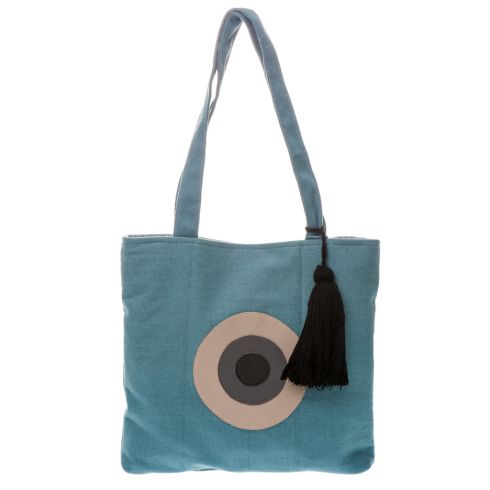 Τσάντα shopping από καμβά με στρογγυλό μάτι & φούντες