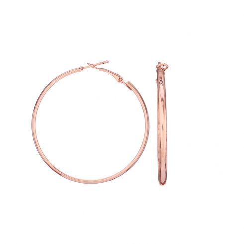 Σκουλαρίκια μεταλλικοί κρίκοι, στρογγυλοί & πλακέ, 50mm & 3mm πάχος, σε χρώμα ροζ χρυσό