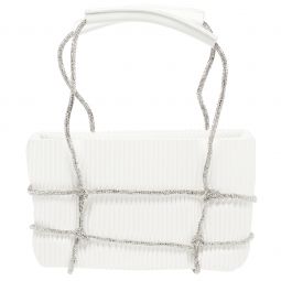 Τσάντα φάκελος από δερματίνη με διακοσμητικούς κόμπους από στράς (24Χ15Χ7) σε χρώμα λευκό.