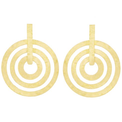 Σκουλαρίκια μεταλλικά σφυρήλατα (μήκους 7cm) με εσωτερικούς κύκλους σε χρώμα χρυσό