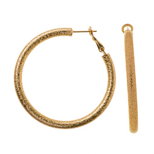 Σκουλαρίκια μεταλλικά κρίκοι(5cm), στρογγυλοί με σαγρέ υφή, σε χρώμα χρυσό