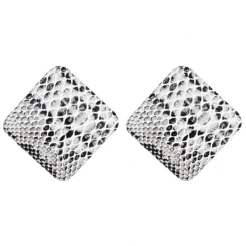Σκουλαρίκια τετράγωνα απο δερματίνη, απομίμηση φίδι, σε χρώμα λευκό,μαύρο