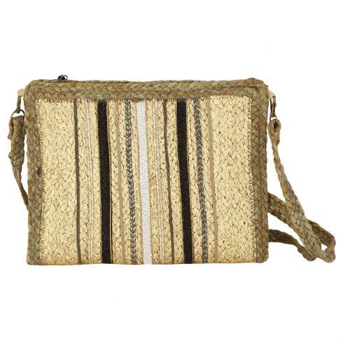 Τσάντα φάκελος χειροποίητος από γιούτα διακοσμημένος με χάνδρες  (30X23X3cm) σε χρώμα χρυσό.