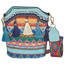 Τσάντα με πολύχρωμο υμάντα (20cm x18cm x9cm) σε χρώμα μπλέ ανοιχτό