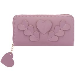 Πορτοφόλι από δερματίνη  με φερμουάρ και σχέδιο καρδιές (19cmX10cmX2.5cm) σε χρώμα ρόζ