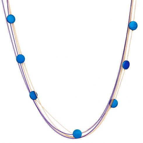 Κολιέ μακρύ από πέντε σειρές αλυσίδες με διακοσμητικά στρογγυλά  στοιχεία (μήκους 88cm) σε χρώμα μπλέ