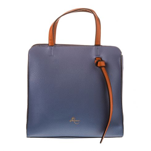Τσάντα από δερματίνη (27cm x 26cm x 10cm) με εσωτερική τσέπη,χερούλια, φερμουάρ και διακοσμητικό λουράκι, λουρί ώμου 120cm,χρώμα μπλέ,ταμπά