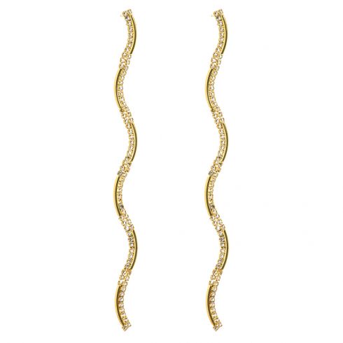 Σκουλαρίκια μεταλλικά κυματιστά με στράς μήκους 10cm σε χρώμα χρυσό