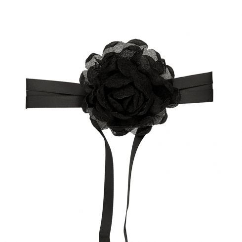 Κολιέ τσόκερ με λουλούδι, διαμέτρου 8cm, σε χρώμα μαύρο.