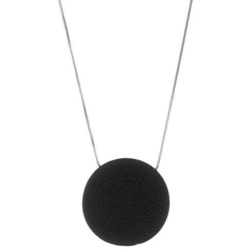 Κολιέ,μενταγιόν,από μεταλλική αλυσίδα,(μήκους 80cm,αλυσίδα προέκτασης 5cm) στρογγυλό.ανάγλυφο, μεταλλικό μοτίφ.σε χρώμα ασημί,μαύρο