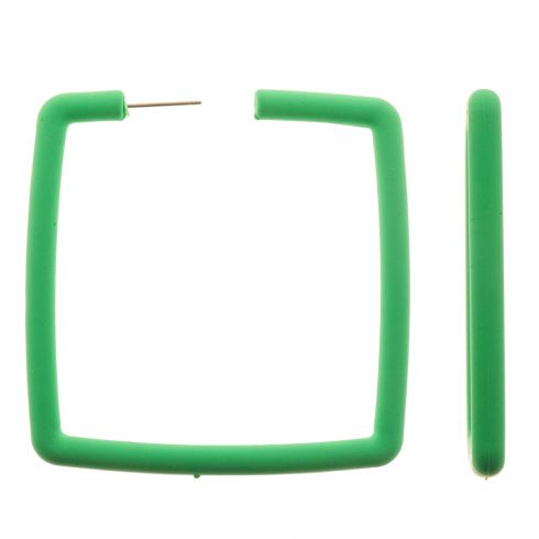 Σκουλαρίκια κρίκοι σε τετραγωνικό σχήμα(6cm), από ρητίνη, σε χρώμα πράσινο