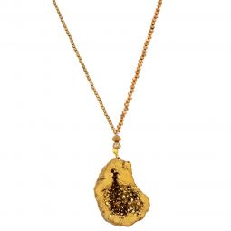 Κολιέ χειροποίητο, με χάνδρες  και μοτίφ από φυσική  ακανόνιστη πέτρα (μήκους 85cm), σε χρώμα χρυσό