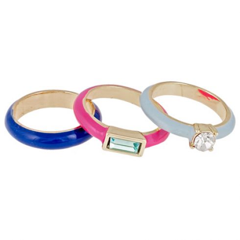 Δαχτυλίδια μεταλλικά σέτ 3 τεμαχίων σε χρώμα μπλέ,ρόζ και γαλάζιο