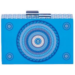 Τσαντάκι clutch χειροποίητο από ξύλο και πλέξιγκλας με μάτι (18cmΧ11,5cmX4.5cm) σε χρώμα γαλάζιο