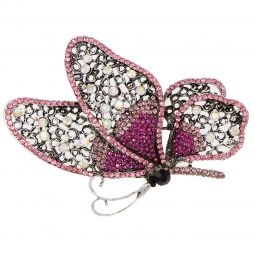 Καρφίτσα μεταλλική με σχέδιο πεταλούδα από στράς, μήκους 8cm, σε χρώμα φούξια.