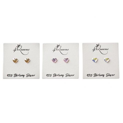 Ασημένια σκουλαρίκια με κρύσταλλο σχέδιο ¨καρδιά¨,σε τρία χρώματα