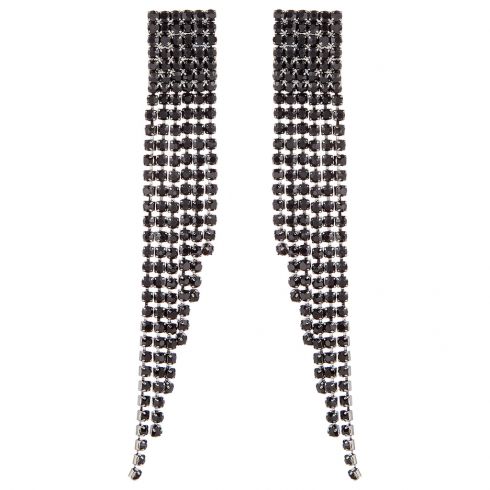 Σκουλαρίκια από αλυσίδες με στράς έξι σειρές μήκους 9cm σε χρώμα μαύρο