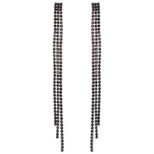 Σκουλαρίκια από αλυσίδες με στράς τρείς σειρές μήκους 11cm σε χρώμα μαύρο
