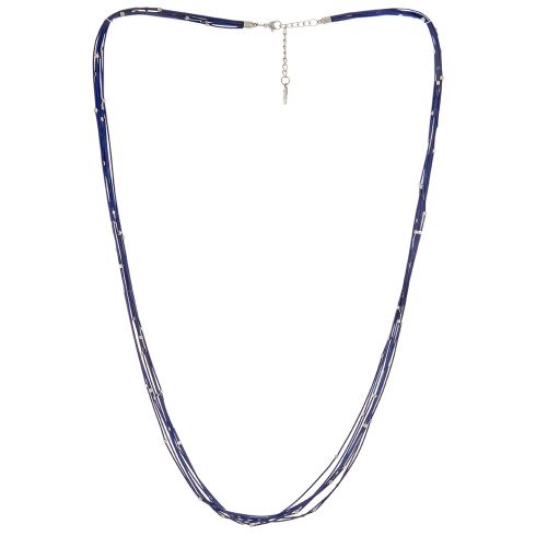 Κολιέ χειροποίητο (92 cm μήκος και αλυσίδα προέκτασης 5cm) πολύσειρο από ελατήρια & μεταλλικές χάνδρες σε χρώμα μπλε & ασημί