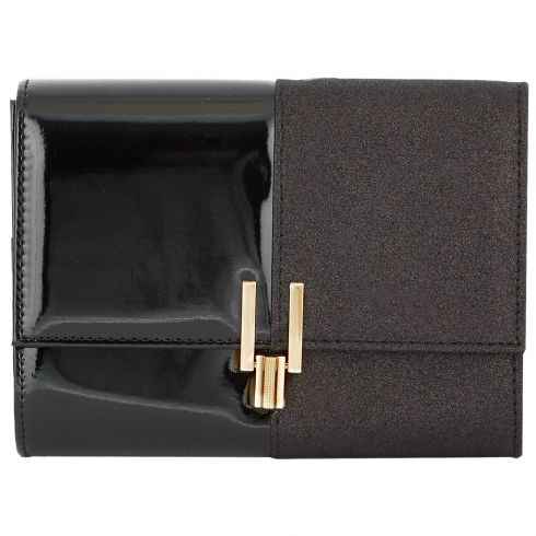 Τσάντα φάκελος από λουστρίνι και glitter με ιδιαίτερο κούμπωμα σε χρώμα μαύρο 20Χ16Χ3