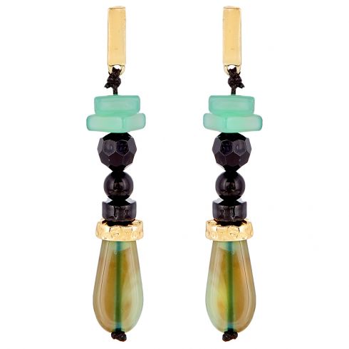 Σκουλαρίκια χειροποιήτα από ρητίνη μήκους 8cm σε χρώμα πράσινο,μαύρο