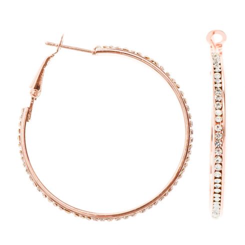 Σκουλαρίκια μεταλλικά, κρίκοι με στρας περιμετρικά 40mm, σε χρώμα ροζ χρυσό