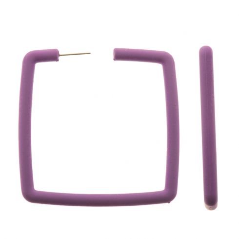 Σκουλαρίκια κρίκοι σε τετραγωνικό σχήμα(6cm), από ρητίνη, σε χρώμα μωβ