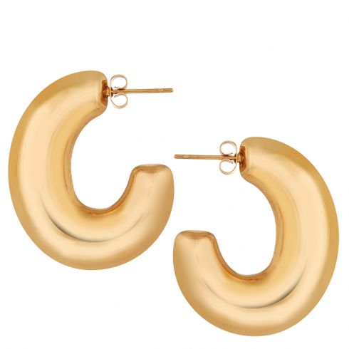 Σκουλαρίκια καρφωτά κρίκοι από ατσάλι, μήκους 3cm, σε χρώμα χρυσό.