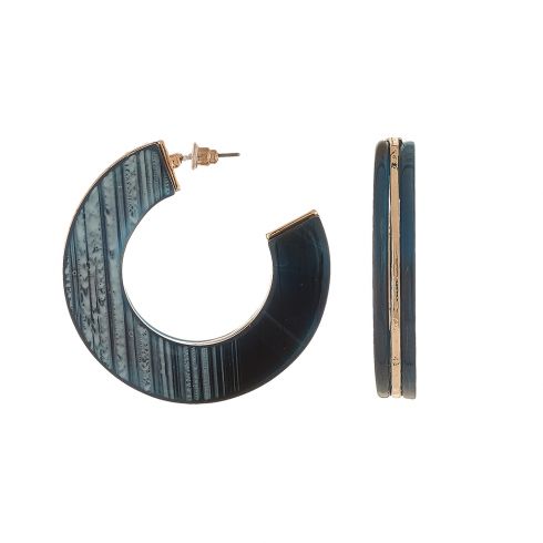 Σκουλαρίκια,  κρίκος,από ρητίνη, με μεταλλική λεπτομέρεια  (διάμετρο 5cm) σε χρώμα μπλέ