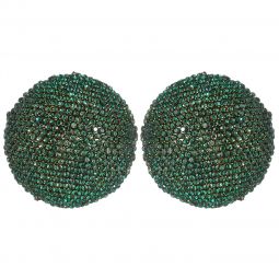 Σκουλαρίκια μεταλλικά καρφωτά στρογγυλά από στράς, διαμέτρου 4cm, σε χρώμα πράσινο.