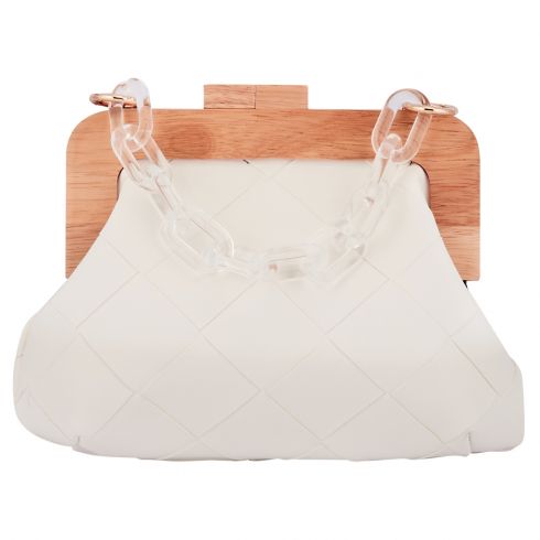 Τσάντα φάκελος από δερματίνη και ξύλο με πλεξιγκλάς αλυσίδα (25Χ15) σε χρώμα λευκό