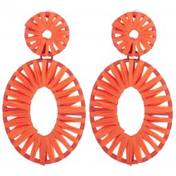 Σκουλαρίκια χειροποιήτα από μέταλλο και raffia σε σχήμα οβάλ μήκους 7cm σε χρώμα πορτοκαλί