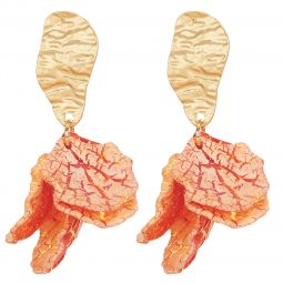 Σκουλαρίκια κρεμαστά από ακρυλικά φύλλα(5cm) και μεταλλική λεπτομέρεια, σε χρώμα πορτοκαλί