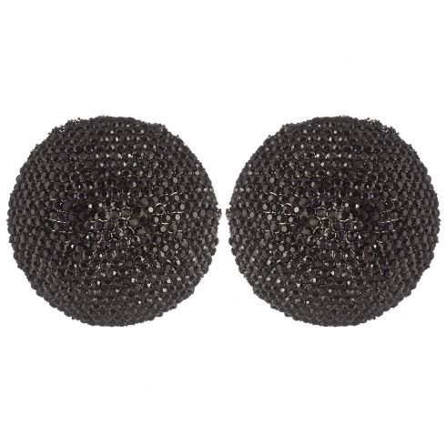 Σκουλαρίκια μεταλλικά καρφωτά στρογγυλά από στράς, διαμέτρου 4cm, σε χρώμα μαύρο.