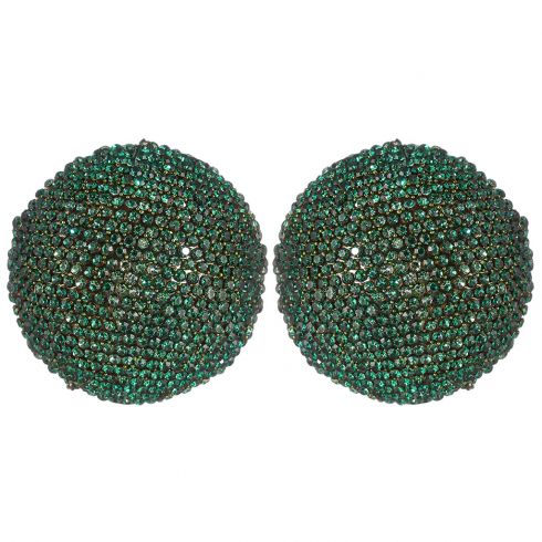 Σκουλαρίκια μεταλλικά καρφωτά στρογγυλά από στράς, διαμέτρου 4cm, σε χρώμα πράσινο.