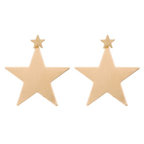 Σκουλαρίκια αστέρια, μεταλλικά βουρτσιστά, σε χρώμα χρυσό