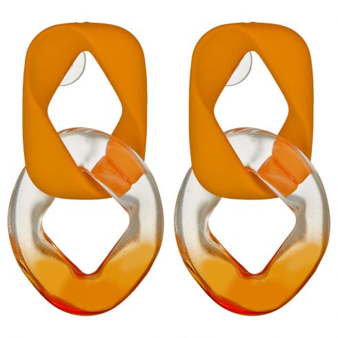 Σκουλαρίκια καρφωτά αλυσίδα από ρητίνη μήκους 6cm σε χρώμα πορτοκαλί.