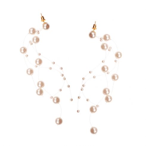 Σκουλαρίκια χειροποιήτα από πέρλες με νάυλον διαφανή κλωστή μήκους 10cm σε χρώμα λευκό
