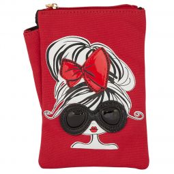 Τσαντάκι χιαστί από τζίν με σχέδιο κορίτσι (13Χ20Χ1,5) σε χρώμα κόκκινο.