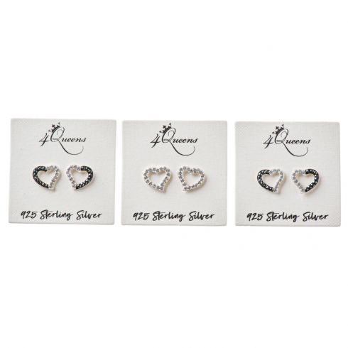 Ασημένια  σκουλαρίκια με σχέδιο ''καρδιά'' με στράς
