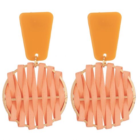 Σκουλαρίκια κρεμαστά(5cm),κρίκοι με ιδιαίτερη πλέξη και λεπτομέρεια από ρητίνη, σε χρώμα πορτοκαλί