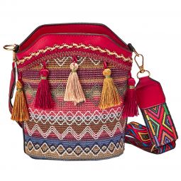 Τσάντα με πολύχρωμο υμάντα (20cm x18cm x9cm) σε χρώμα κόκκινο
